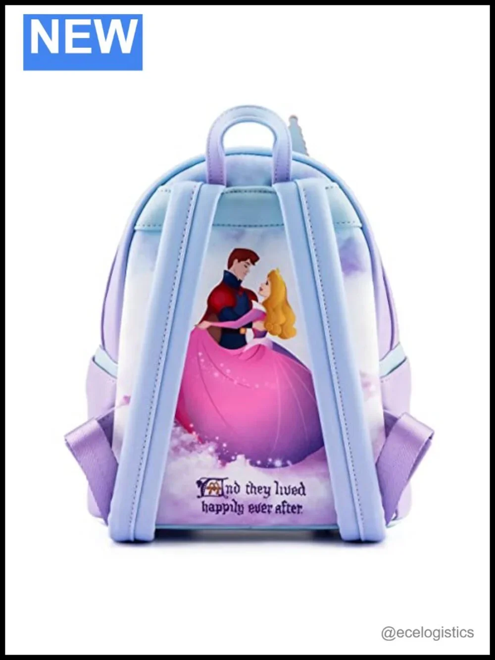 Faux Leather Adjustable Shoulder Bag Satchel with Sleeping Beauty Castle Print